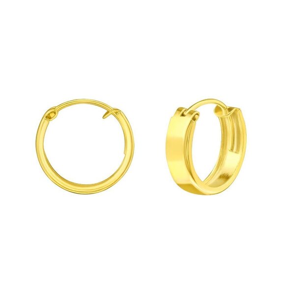 14k Gold Vermeil Semi-Wide Small Hoop Earrings 14mm - Picture 1 of 16